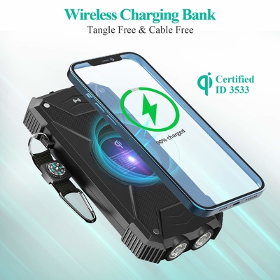 Qi Wireless 10000mAh Portable Charger Solar Power Bank For Phone And Laptop