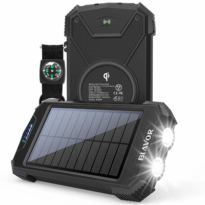 Qi Wireless 10000mAh Portable Charger Solar Power Bank For Phone And Laptop