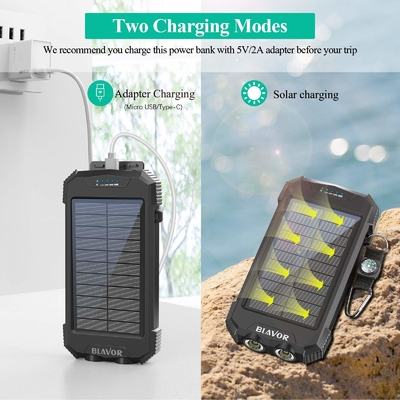 Qi Wireless 10000mAh Portable Charger Solar Power Bank For Phone And Laptop