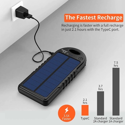 18W 10000mAh Solar Powered Power Bank USB C Charger OEM