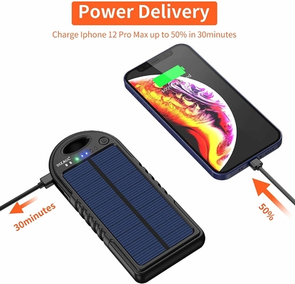 18W 10000mAh Solar Powered Power Bank USB C Charger OEM