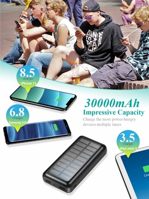 IPX5 Solar Powered Portable Charger 30000mAh Battery Pack For IPhone