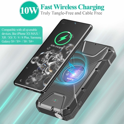Portable Wireless Solar Powered Power Bank Charger 18W QC3.0 With 4 Outputs