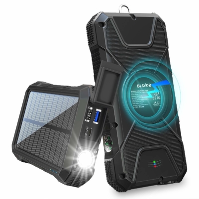 Portable Wireless Solar Powered Power Bank Charger 18W QC3.0 With 4 Outputs