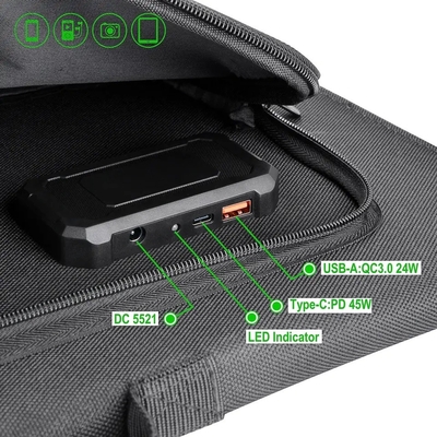 Black Flexible Portable 100w Foldable Solar Panel For Laptop Charger / Camping Outdoor