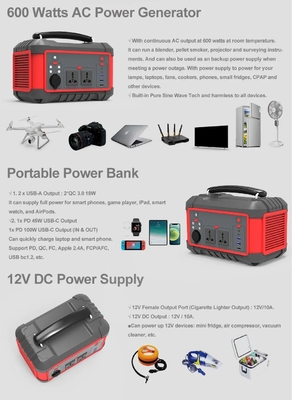 600W USB Quick Charge Solar Generator Portable Lithium Battery Power Station AC DC