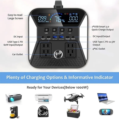 220V Off Grid Portable Solar Power Generator  Lifepo4 Battery 1000W