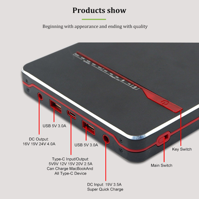 PD 65W 100W Portable Notebook Type-C Laptop Power Bank 40000mah 24V Battery Backup