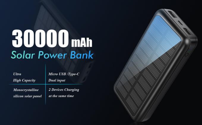IPX5 Solar Powered Portable Charger 30000mAh Battery Pack For IPhone 0